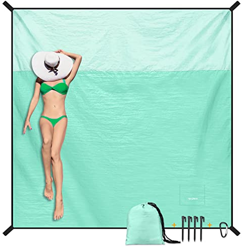 CASEBOT Stranddecke Sandfrei super groß 210x200 cm, Picknickdecke Sanddicht Wasserdicht, Leicht Weiches Bequemes Langlebiges Material, breite Streifen, Strandmatte, Strandtuch, Grün