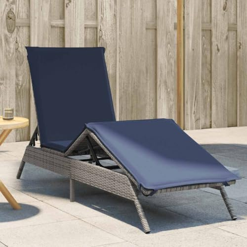 Mandloder Gartenliege Polyrattan Grau, Verstellbare Sonnenliege mit Kissen, Robuste Outdoor-Liege Max. 110 kg 200x59 cm für Terrasse Balkon Pool Strand, Chaiselongue Liegestuhl Witterungsbeständig