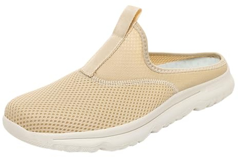 Tofflor män sommar lätta, tofflor män nättofflor andas tofflor bekväma fritidsskor halkfria utomhusskor slitstarka halvskor mjuka sulor sovskor, Beige, 47 EU