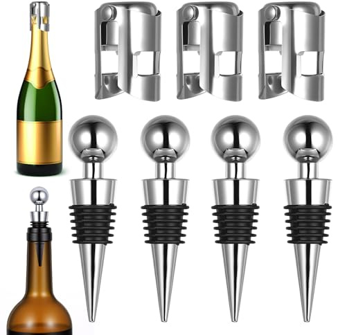 3 Sektflaschenverschluss Champagnerstopfen & 4 Weinstopfen für Weinflaschenverschluss Weinverschluss, Sektverschluss Flaschenverschluss,Edelstahl Flaschenverschlüsse für Champagner Beer Saver Sealer