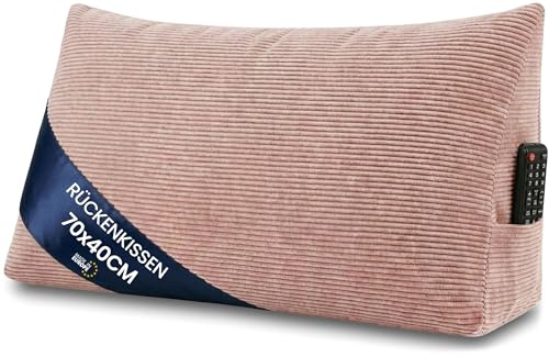 Keilkissen Rückenkissen für Bett und Sofa 70 cm breit - großes Lesekissen Couchkissen Wandkissen – Sofakissen Stützkissen für die Rückenlehne Reading Pillow Rückenstützkissen Rosa – Cordstoff
