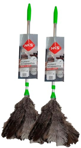 Clim Profesional Pack 2 Plumeros Avestruz Extensible 75-110cm Aluminio | Hecho a Mano en España, Plumas Naturales, Antiestático, Alcanza Techos y Alturas