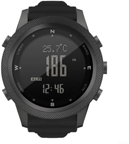 HOgardenME North Edge AP46 Montre de sport tactique pour homme, podomètre, thermomètre, rétroéclairage EL, boîtier en métal étanche pour randonnée, camping, noir