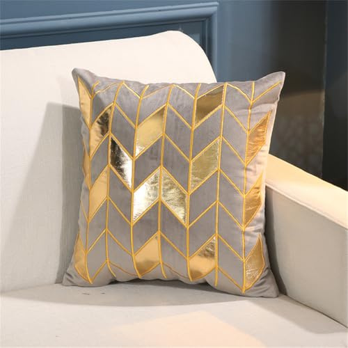 GritEdge Juego de 2 fundas de cojín de terciopelo gris de 45 x 45 cm, fundas de cojín bordadas de lámina dorada de 45,7 x 45,7 cm, elegantes fundas de cojín para sofá o decoración del hogar