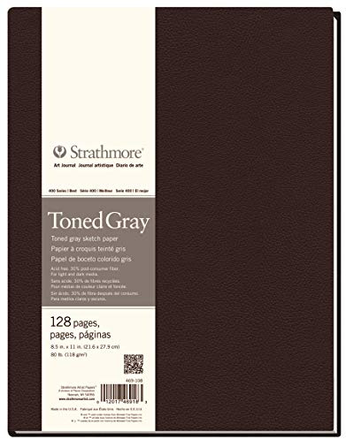 STRATHMORE Série 400 recyclé - Carnet croquis 64 feuilles 21. 6 x 27.9 cm couverture rigide - 118g/m² - Ton gris