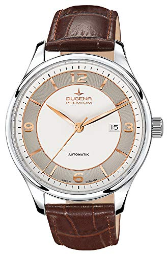 Dugena Herren-Armbanduhr Epsilon Automatik, Automatikuhrwerk, Edelstahlgehäuse, Saphirglas, Lederarmband, Dornschließe, 5 bar (braun)