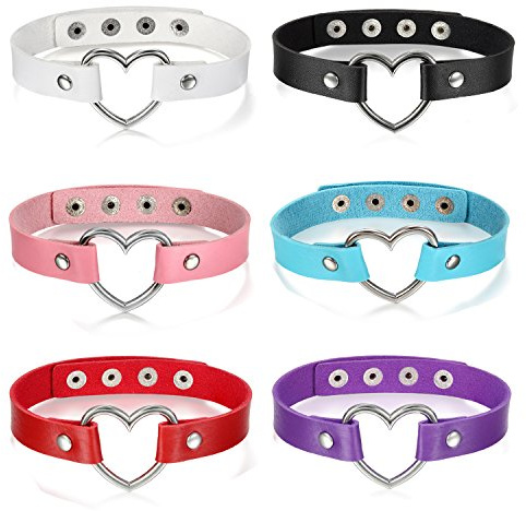 Aroncent Damen Choker Halsband Halskette, Exquisit Herz Metalllegierung Niet Samt Lederhalskette Kette, Verstellbaren Größen, Mehrfarbig