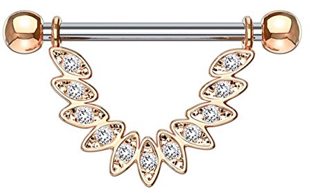 beyoutifulthings Federn ROSÈGOLD Brustwarzen-Piercing Intim-Piercing Brust-Piercing Nippel-Piercing Edelstahl ZIRKONIA Clear 1,6mm 14mm