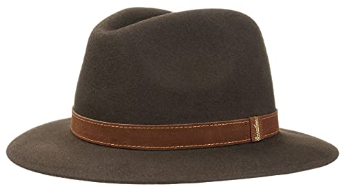 Borsalino Travellerhut Marrone für Herren Haarfilzhut Fedora mit Lederband Winter Sommer (61 cm - braun)