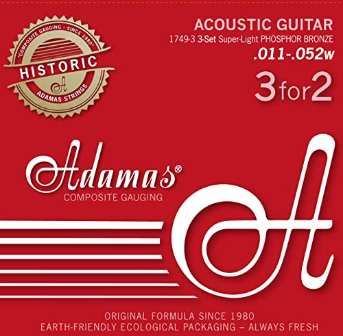 Adamas Saiten für Akustikgitarren Historic Reissue Phosphor Bronze 3er Satz Super-Light .011