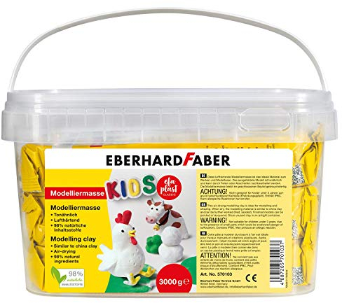 Eberhard Faber 570103 - Modelliermasse lufttrocknend weiß, 3 kg EFA Plast Kids tonbasiert
