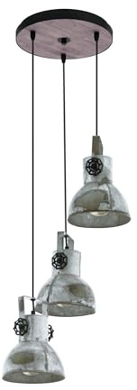 EGLO Pendellampe Barnstaple 3 flammige Vintage | Pendelleuchte im Industrial Design, Retro Hängelampe aus Stahl im Zink Used-Look, Braun-Patina, schwarz, E27 Fassung