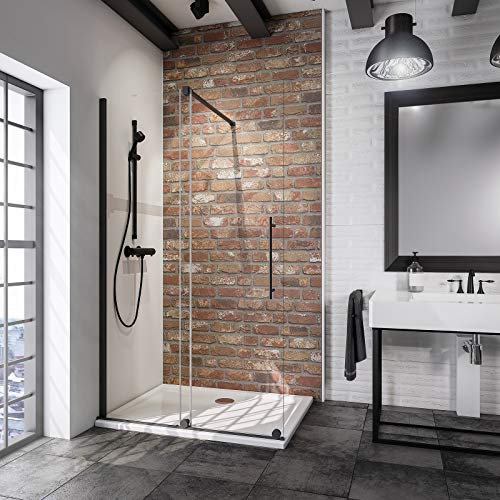 Schulte paroi de douche fixe à l’italienne 120 x 200 cm, coulissant roulettes en bas, profilé noir, 2 verres (60+60) de sécurité 6 mm transparent antical, plage de réglage 118.5-120.5 cm
