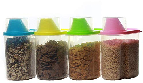 Set of 4 Plastic Storage Box Kitchen Food Grains Cereal Containers 1.8L 2.5L Large and medium Transparent Store Tank Food container cereal dispenser (MEDIUM 4 X 1.8L)