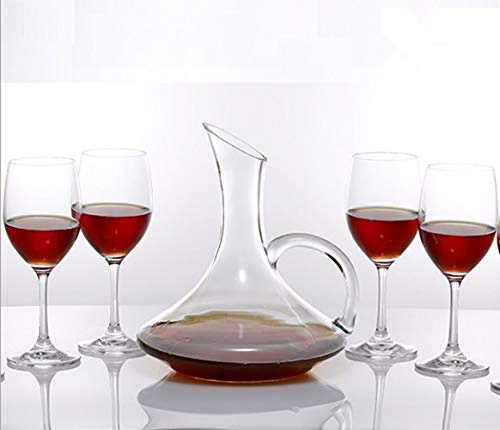 Decanter per vino rosso in vetro cristallo soffiato a mano, al 100% senza piombo, regalo e accessorio per amanti del vino Decanter con manico + bicchiere da vino x 4.