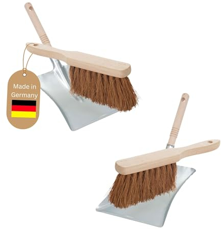 Novaliv 2X Kehrschaufel Set verzinkt Kokosborsten Kehrblech und Handfeger Set Kehrset Kehrgarnitur Dustpan and Brush Handfeger Kokos Kehrwisch Kaminzubehör Kaminbesen Kehrschaufel