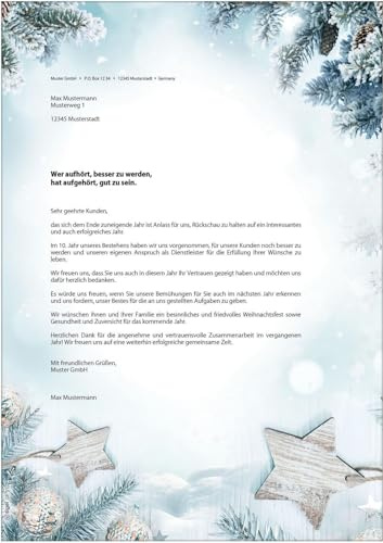 SIGEL DP312 Christmas writing paper, branches and stars, 21 x 29,7 cm, 90g/m², White and Green Blue, 25 sheets