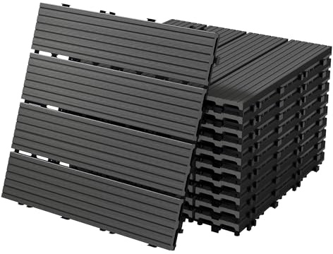 ECD Germany Dalles Terrasse Clipsables WPC 30x30 cm/55 pièces=5m² Anthracite Strié Aspect Bois Carreaux avec Système à Clic et Drainage Revêtement de Sol Carrelage Lames Patio Jardin Extérieur