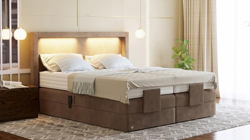 PAARA Boxspringbett Barcelona GM | 10.000 Newton Motorleistung | LED | Antirutsch-Matten | Taschenfederkern Matratze | Kaltschaum Topper | Jedes Bett EIN Unikat - Made in Germany (200 x 200 cm)