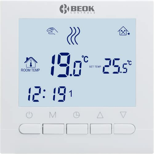 Termostato Calefaccion 2 Cables con Batería Termostato programable Semanal Manual para Calefacción de Gas y Agua, Termostato Digital para Conectar Caldera de Contacto seco.BOT-313-NO WiFi Beok