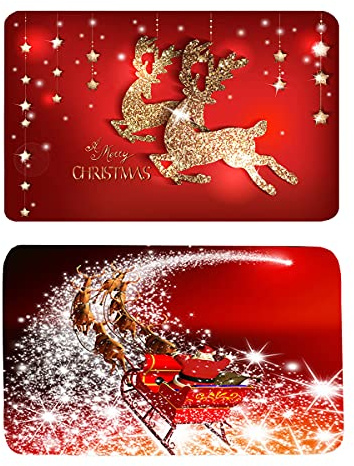 Smavles Weihnachtsteppich 2 Stücke Weihnachten Fußmatte Türmatte Weihnachten Weihnachtsdekoration rutschfeste Badematte Home Decor für Wohnzimmer Schlafsaal Küche Schlafzimmer 40 * 60 cm