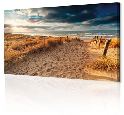 decomonkey Akustikbild Strand 135x45 cm 1 Teilig Leinwand Modern Bilder Wandbilder XXL Schallschlucker Schallschutz Akustikdämmung Wandbild Deko Leise Natur Landschaft Meer