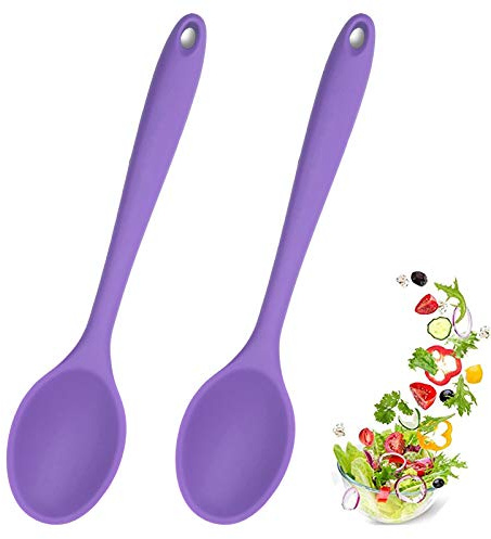 Meajore Kochlöffel Silikon, 2 Stück Antihaft Servierlöffel, Hygienisches Design, Kochutensilien, Rührlöffel für Küche, Kochen, Backen, Rühren (Lila)