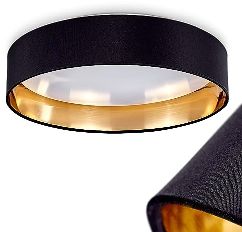 HOFSTEIN LED Deckenleuchte Elsa, moderne Deckenlampe aus Metall/Stoff/Kunststof in Schwarz/Goldfarben/Weiß, Leuchte mit Stoffschirm Ø 38 cm, 2100 Lumen, 3000 Kelvin, 24 Watt, Wohnzimmer, Schlafzimmer
