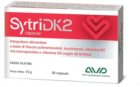 AVD REFORM | SytriDK2 – Integratore con vitamina D3, K2, tocotrienoli e flavoni per la salute cardiovascolare, ossea e antiossidante – 30 capsule – Prodotto in Italia