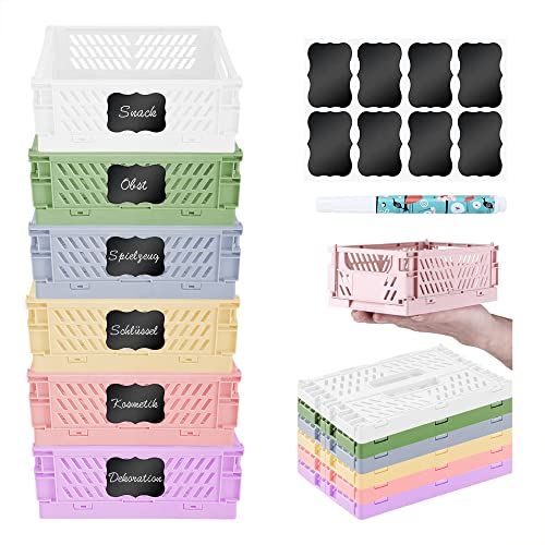 Kiswleon 6PCS Collapsible Storage Box,15*10*5.8CM Plastic Collapsible Storage Crate,Small Baskets for Drawers,Bathroom,Classroom