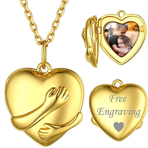 ChicSilver 925 Silber Medaillon für Damen Frauen Herzform Umarmung mit Hände Halskette mit Geschenkebox für Weihnachten Geburtstag Valentinstag