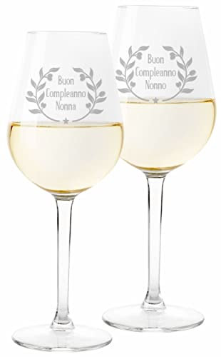 Colorfamily Coppia Calici Set da 2 calici Vino Nonno Nonna Buon Compleanno Matrimonio Fidanzamento - Bicchiere in Vetro 500 ml