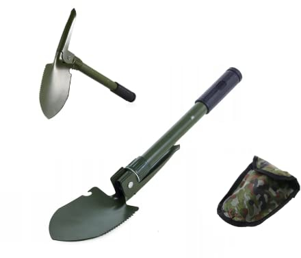 Multifunktionaler KLAPPSPATEN mit Tasche Bundeswehr BW Spaten Schaufel Hacke Schüppe 46,5 x 16cm Camping & Outdoor Werkzeug mit Hacke, Säge, Feuerstein, Flaschenöffner, Glasbrecher