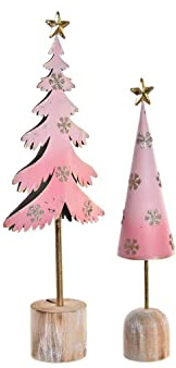DKD Home Decor Árbol de Navidad de la Marca, Color Dorado, de Madera y Metal (14 x 6,5 x 40 centímetros) (2 Unidades)