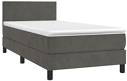 vidaXL Boxspringbett mit Matratze Dunkelgrau 90x200 cm Samt