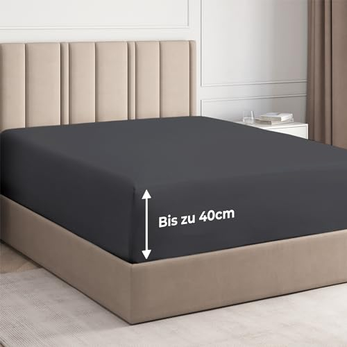 Sábana bajera 160x200cm – Altura de 40 cm – Microfibra de poliéster cepillada – Apta para camas tipo boxspring – Se adapta a colchones de hasta 40 cm – Certificación OEKO-TEX – Gris oscuro, 1 unidad