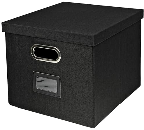 HMF scatola porta oggetti con coperchio per cartelle sospese DIN A4 | adatta per Kallax | 33 x 37,5 x 28 cm | nero