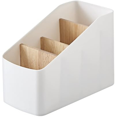 Skrivbordsförvaringslåda trä skrivbord fjärrkontroll hållare 4 fack trä skrivbord penna förvaringslåda skrivbord tillbehör arrangör lämplig för penna, mobiltelefon, glasögon, fjärrkontroll, smink