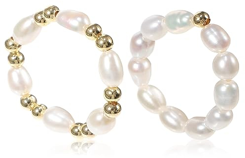 LIFKOME 2 Stück Perlenringe Fingerringe Stretch-Perlenringe Verstellbare Ringe Damen Geburtstagsgeschenk Perlenschmuck Für Geschenke Und Dekoration