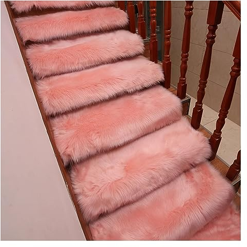 Stufenmatten Innen 14/15 Stück Treppenmatten Shaggy Treppe,Rutschschutz Treppenstufen Matten für Holzstufen,Kunstfell Weicher Treppen-Teppich Selbstklebende Treppenschoner,Waschbarer Treppenmatte ( Co