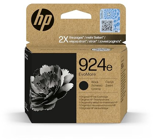HP 924 Schwarz EvoMore Original Druckerpatrone | Tinte für HP OfficeJet Pro 8120, 8130, ~1000 Seiten (4K0V0NE)