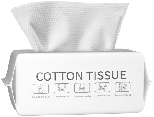 100PCS Toallas Facial Desechables, Toallitas Secas de Algodón 100% Algodón, Toallitas para Bebés, Natural y Biodegradable, Espesar Toallas de Papel Húmedas y Secas Para Todo Tipo De Pieles(20X20CM)