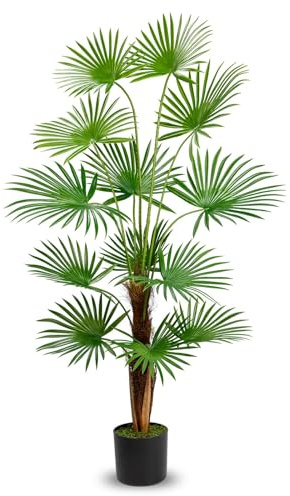 GnFlus 4ft Artificial Plant Fan Palm Tree Tall Faux Tropical Palm Large Fake Plant in Pot for Indoor and Outdoor Home Decoration