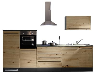 Stella Trading Jazz 4 Cuisine Moderne sans électroménager, Anthracite, Aspect chêne Artisan - Cuisine intégrée spacieuse avec Beaucoup de Rangement - 320 x 200 x 60 cm (L/H/P)