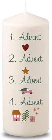 Villa Rosa Lotta – Handgemachte Weihnachtskerze Adventskerze mit Weihnachtsmotiv & Zahlen | Kerzen für Adventskalendar | 15x6 cm Kerze Weihnachtsdeko für Wohnzimmer | Weihnachstgeschenk