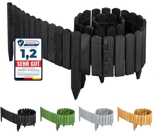 Garronda 200x30 cm Rasenkante Beeteinfassung Holz Graphite GD-0046 | Flexibel formbar, als Rollborder, Beetumrandung, Beetbegrenzung und Gartenzaun für Rasen, Rabatten, Wege und Gartenbereiche