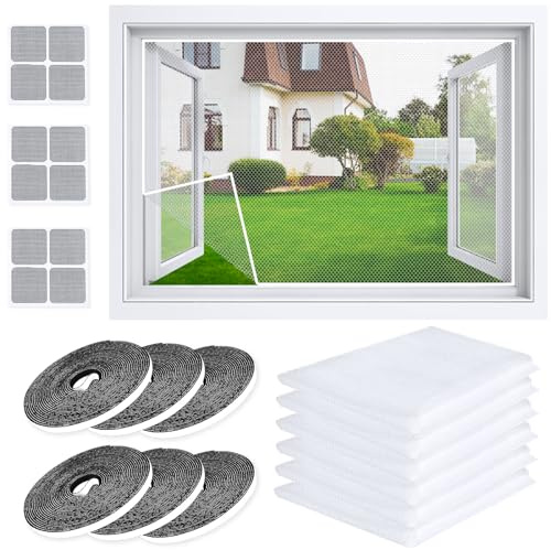 Tuofang Fliegengitter Fenster Set, 6 Stück Insektenschutz für Fenster(150x130cm), Fensternetz Fliegengitter, Unsichtbares Fenstergitter Hält Fliegen/Mücken Draußen