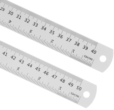 Kozelo 2 Stück Metrisches Englisch-Lineal - [40cm 16 Zoll, 50cm 20 Zoll] Aluminium-Mess-Metall-Lineal mit Umrechnungstabelle für Büro, Handbuch, Klassenzimmer, 28mm breit