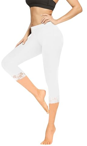 Geyuwoz Leggings Kvinnor 3/4 Sportleggings Kvinnor Bomull Capri Byxor Sommar Mage Spets Elastiska Yoga-Leggings Mjuka För Sport Eller Avslappnad