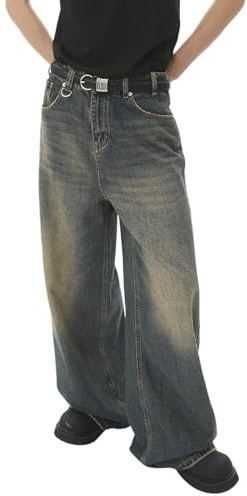 Generisch Baggy Jeans Herren Leicht Frühling-Herbst Y2K Pants Jeans Breite Flared Hellblaue Cargo Jeans Baggy Hose Männer Vintage Coole Jeanshose Streetwear Dunkelblau XL